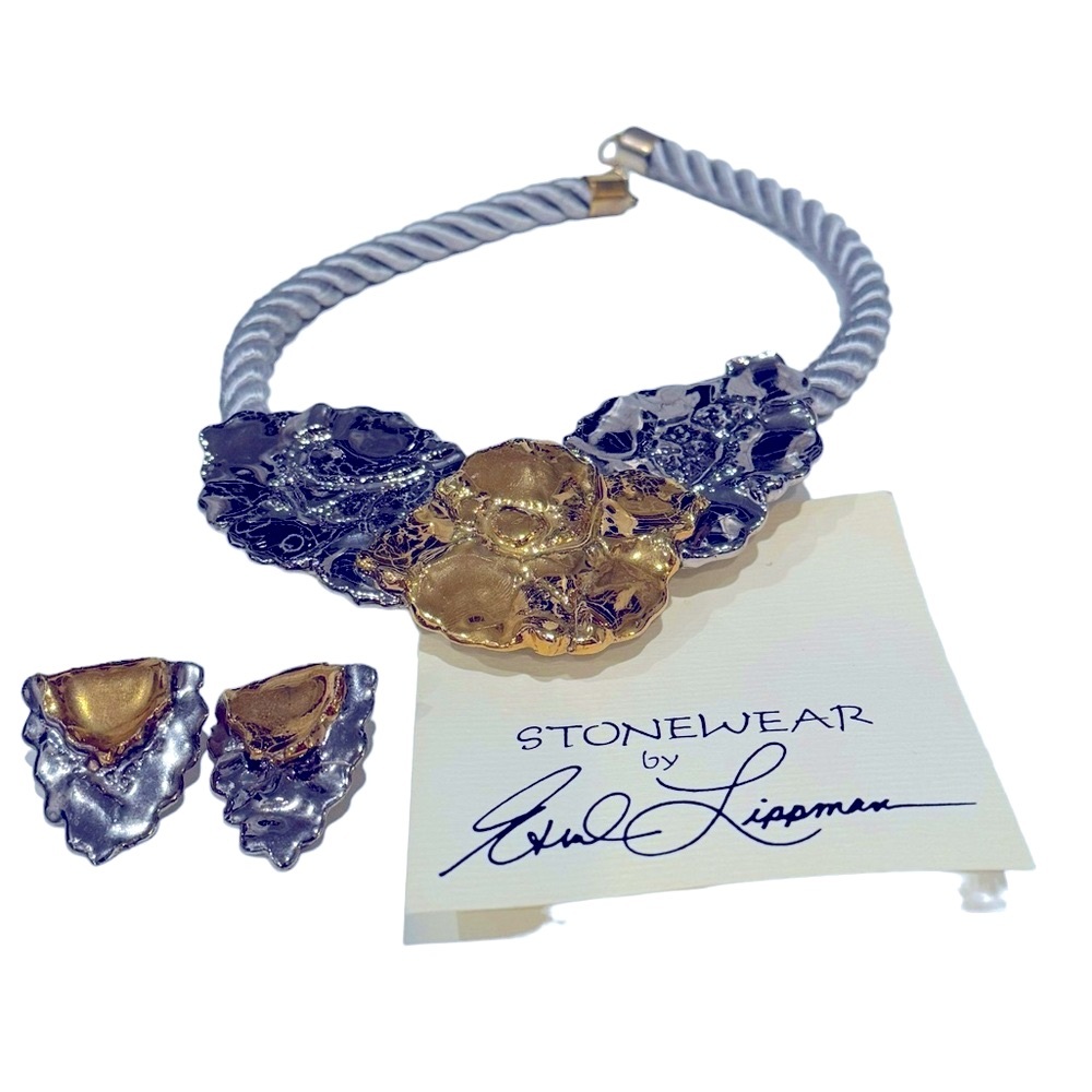 Stoneware by Ethel Lippman statement necklace and earring set. EUC